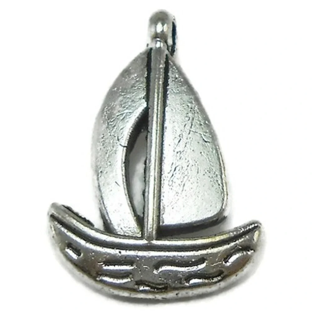 10pcs Sailboat Charms‎ silver tone metal boat nautical